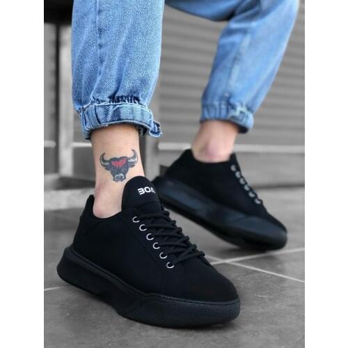 BA0161 Laced High Base Black Sports Shoes