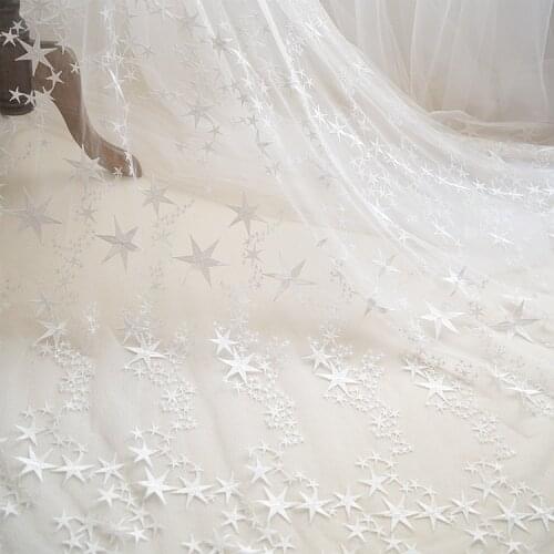 High-quality white Star Embroidery lace fabric Dress fabric Wedding cloth garment accessories for DIY VEIL 1order=0.5 meter