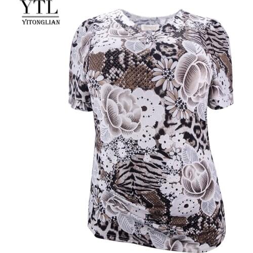 YTL Womens Tops and Blouses Plus Size Floral Pattern Print Blouse Shirts Women V Neck Boho Short Sleeve Summer Top 4XL 5XL H104