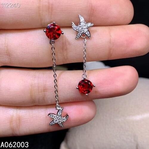 KJJEAXCMY Fine Jewelry 925 sterling silver inlaid natural garnet female irregular earrings Eardrop beautiful support detection