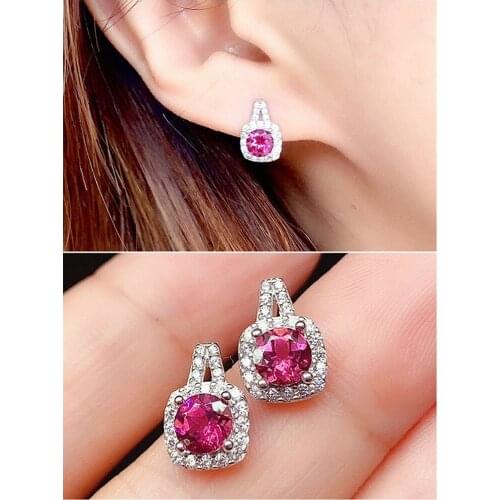 Chic Rose Red Crystal Ruby Gemstones Diamonds Stud Earrings for Women White Gold Silver Color Fashion Fine Jewelry Brincos Hot