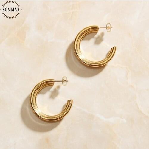 SOMMAR New 2020 18KGP Gold Filled female stud earrings Minimalism ins women earrings Charming Jewelry Accessories