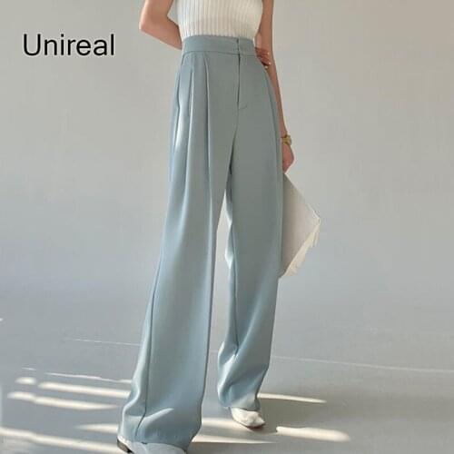 Unireal 2021 Wide Leg Pants Women High Waist Trousers Suit Blazer Pants Loose Casual Elegant Lady Palazzo Pants