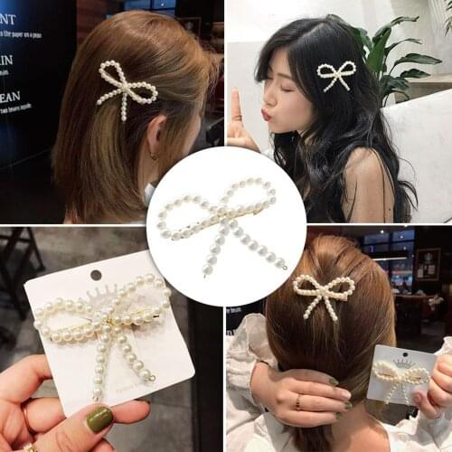 Korea Fashion Imitiation Pearl Bowknot Hair Clips For Women Girls Hollow Bowknot Shape Hairpin Hair Accessories