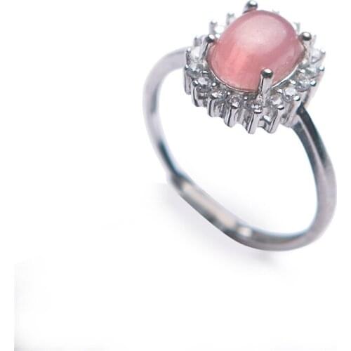 Genuine Red Natural Rhodochrosite Gemstone Crystal Fashion Wedding Party Rings For Women Lady 925 Sterling Silver Ring