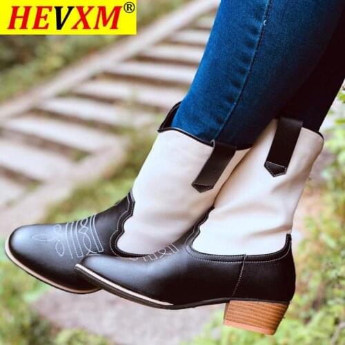 2020 New Winter Fashion Woman Motorcycle Boots Leather British High-top Boots Square Heel Boots Ankle Botas Mujer
