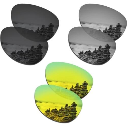 SmartVLT 3 Pairs Polarized Sunglasses Replacement Lenses for Oakley Elmont M Stealth Black and Silver Titanium and 24K Gold