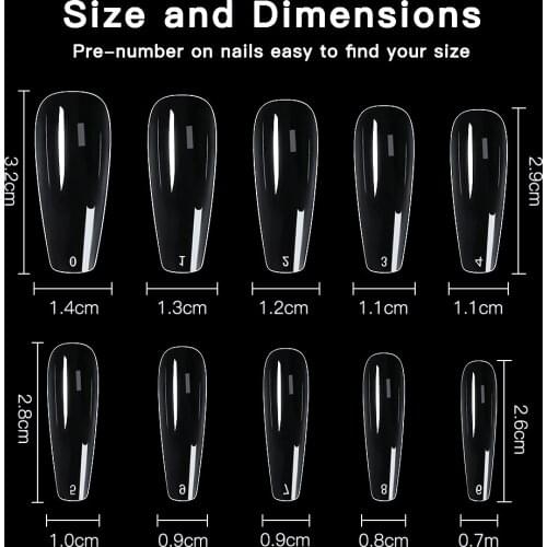 500pcs/box False Nail Tips Full Cover Fake Nail Natural Transparent Coffin Fake Nails Manicure for Extension Nail Art Design