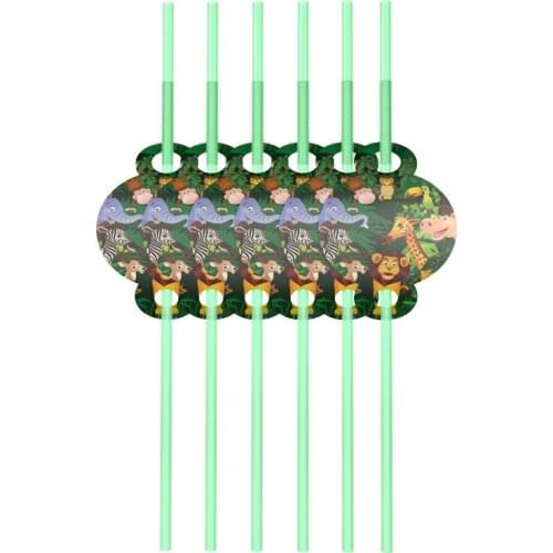 6pcs Cartoon Jungle Animal Disposable Straws for Kids Birthday Party Decor Disposable Tableware Plastic Straws Party Supplies