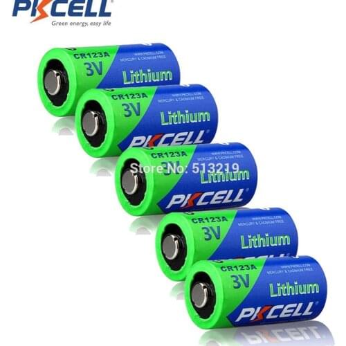5pcs PKCELL 2/3A Battery CR123A CR123 CR 123 CR17335 123A CR17345(CR17335) 16340 3V Lithium Battery Batteries for Carmera