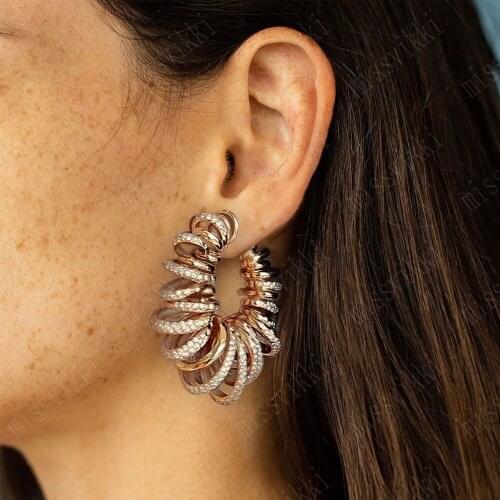 African Dubai Nigerian Cubic Zircon Statement Big Hoop Earrings For Women Prom Party Show Stage Performance Earrings