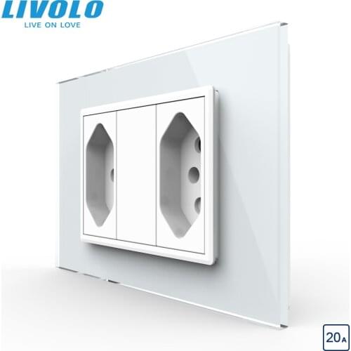 Livolo Brazilian/Italian Standard ,2gangs 3 Pins 20A Outlet Socket,Toughened Crystal Glass Panel Brazil Plug, C9C2CBR2-11/12