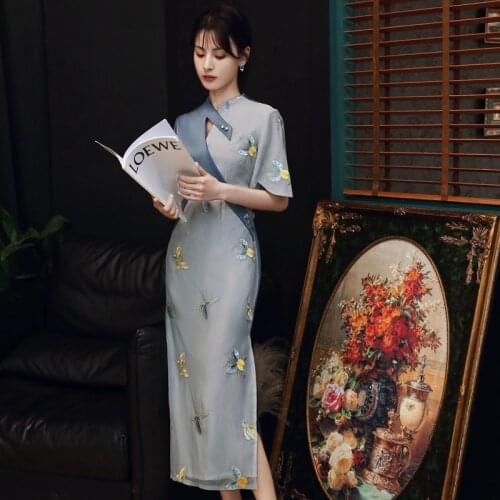 Cheongsam Qipao Chinese Dress Modern 2021 Improved Cheongsam Retro Evening Silk Dress Cheongsam Elegant Chiffon Women Dress Slim