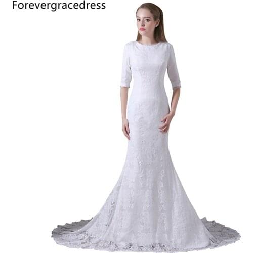 Forevergracedress Elegant Wedding Dress Mermaid Lace Half Sleeves Long Bridal Gown Plus Size Custom Made