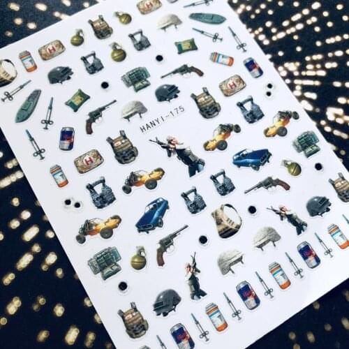 HANYI series HANYI-175 GUN PUBG DESIGNS COOL 3d nail art stickers decal template diy nail tool decorations