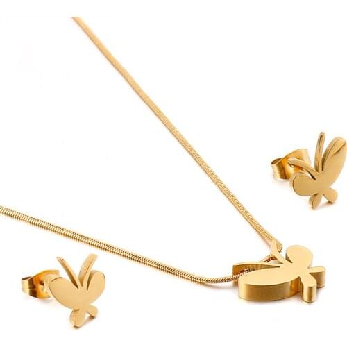 Korean version of simple titanium steel butterfly necklace earrings jewelry fashion all-match snake bone chain
