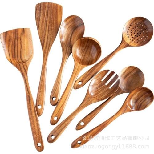 Kitchen Tool Kitchen Skimmer Teak Natural Wood Tableware Nonstick Special Spatula Cooking Long Handle Ladle Wooden Slotted Spoon