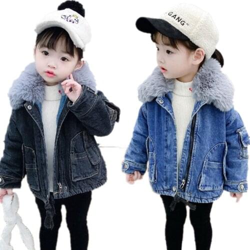 Toddler Coat Jacket Kids Baby Girl Hooded Faux Fur Fleece Warm Thick Denim Coat Outwear Fashion Winter Warm Overcoat Girl Jacket