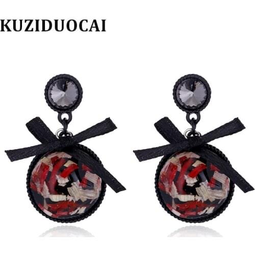 Kuziduocai 2018 New Fashion Fine Jewelry Stainless Steel Crystal Ribbon Bow-knot Irregular Circular Earrings For Women Gift E-19