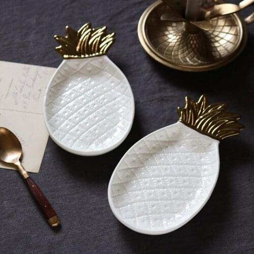 Fashion Tropical Style Golden Leaf White Pineapple Plate/Jewerly Plate/Decorative Plate/Special Price