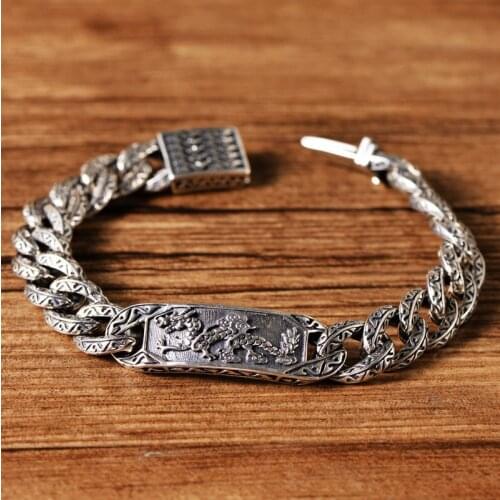 925 Sterling Silver Mens Personality Bracelet Thai Silver Retro Punk Tide Phoenix Dragon Bracelet Fashion Pattern Whip Chain