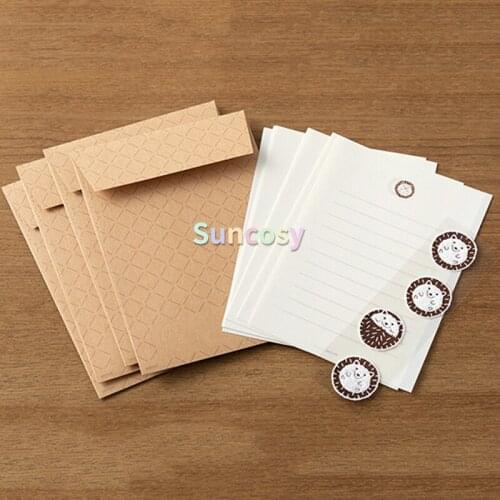 Midori Letter Writing Set, Little Fresh Girl Lovely Animal Creative Fun Envelope Stationery Set with Sealing Sticker