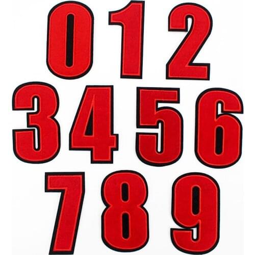 Red Big Arabic Numerals 0-9 Embroidery Patches Iron On Applique for Jacket Jeans Backpack Garment Appliques