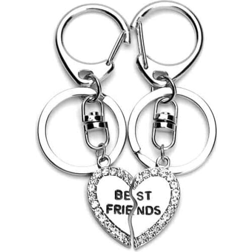 New Fashion Creative Style Best Friend Keychain Double Circle Key Ring Design Heart Shaped Rhinestone Keychain Car Key Holder