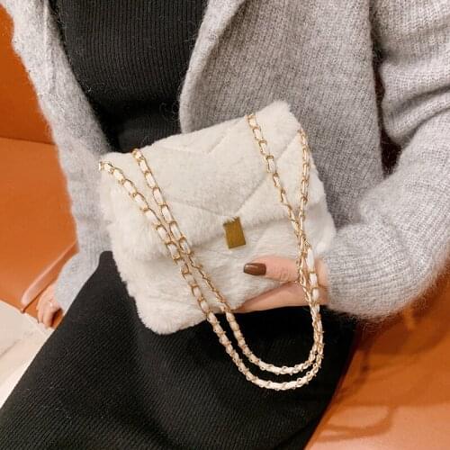 NEW Winter Plush Shoulder Bags for Women Fashion Trend Solid Color Crossbody Bag Warm Small Flap Ladies Shopping Phone Bag