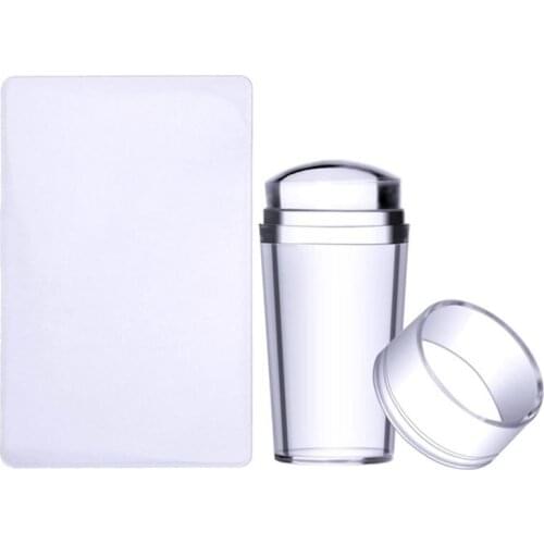 New Nail Art Templates Pure Clear Jelly Silicone Nail Stamping Plate Scraper With Cap Transparent 2.8cm Nail Stamp Nail Art