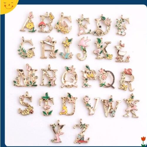 OYKZA Metal Alloy Enamel Alphabet Letters Charms Pendants for Bracelet Keychain Necklace DIY Jewelry 30pcs a lot about 18mm
