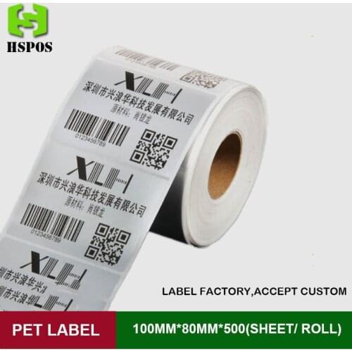 PET label 100x80mmx500sheets one roll single row barcode sticker labels for jewelry tag accept customize with a favorable price