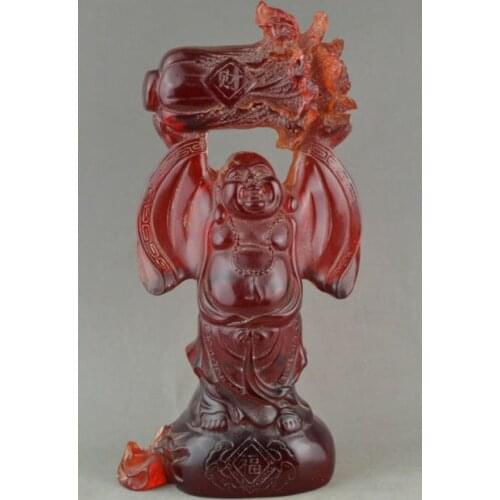 Elaborate China Collectible Decorate Handwork Old artificial amber resin buddha hold cabbage statue