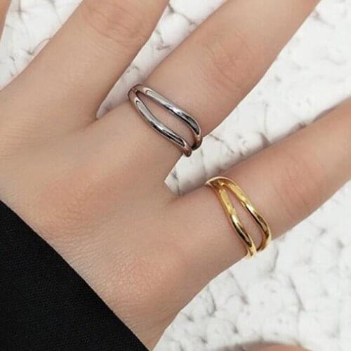 Fashion Cross Opening Double Layer Line Rings For Temperament Women Girls Geometry Jewelry Birthday Party Daily Couple Gift