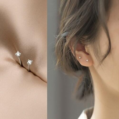 925 Sterling Silve Small CZ Zircon Stud Earrings Mini Crystal Student Stud Simple Jewelry