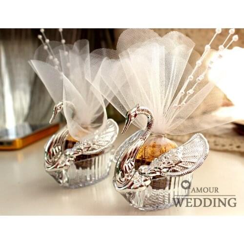 European Styles wedding candy box Acrylic Silver Swan Sweet Wedding Gift Jewely Candy box Candy gift box Wedding Favors holders