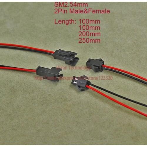 20pairs SM2.54 SM 2.54mm Pitch 2Pin LED Connector 200mm to 500mm Male and Female Plug with Wire Cable For LED Stips Lamp CCTV