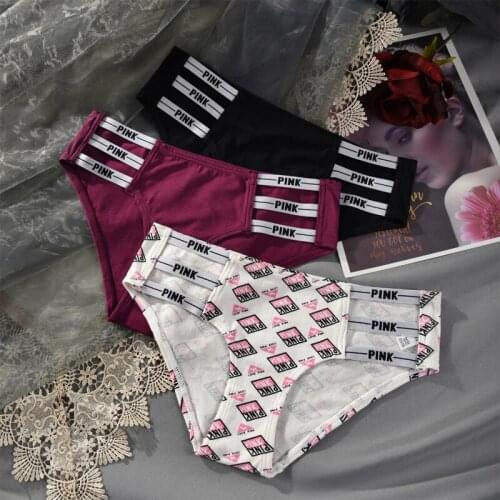 Cotton PINK Letter Sexy Women Panties Underwear Seamless Thongs Low Waist G-String Lady Intimates Sport Girls Lingerie Briefs