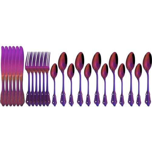 Western 24Pcs Vintage Cutlery Set Knives Fork Tea Spoon Dinnerware 18/10 Stainless Steel Dinner Silverware Kitchen Tableware Set