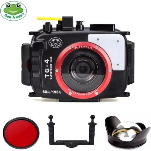SeaFrogs TG4 60m/195ft Underwater Diving Waterproof Housing Camera Case for Olympus TG-4 Waterproof Camera Bags with Red Filter