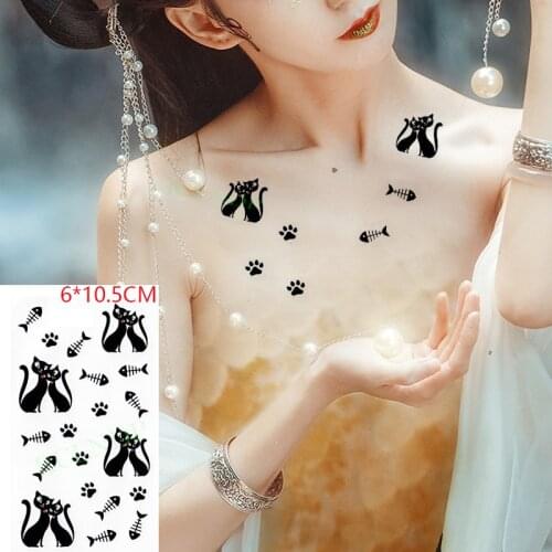 Waterproof Temporary Tattoo Sticker Black Cat Fish Bones Paw Lovely Body Art Flash Tattoo Fake Tattoo for Women Men