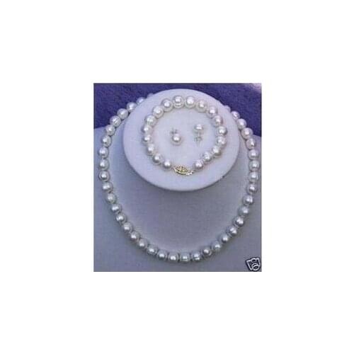Jewelry Genuine Natural Freshwater 8-9MM Real White Cultured Pearl Necklace Bracelet Earring SetGenuine Selling Huge