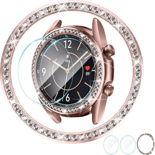 For samsung galaxy watch 3 41mm bezel ring with Screen Protector Tempered Glass for galaxy watch 3 bling Bezel loop protect 41mm
