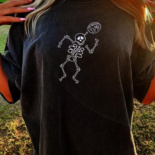 Hip Hop T Shirt Skeleton Picture Retro Female T-Shirt Streetwear Harajuku High Street Tshirt Oversized Summer Black Tops Y2K tee