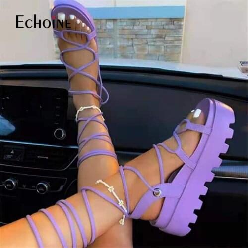 Echoine Woman Sandals Gladiator Ladies Ankle Wrap Wedges Summer Womens Platform open toe Shoes Fashion Lace Up Shoes Footwear