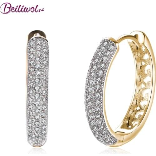 Beiliwol Hoop Earrings for Women Circle Cubic Zircon Pave Elegant Ladies Party Jewelry Champagne Gold Color Round Earring Gift