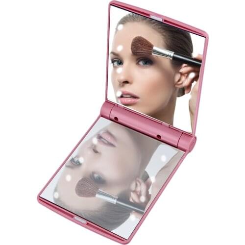 Women Foldable Makeup Mirrors Tool Lady Cosmetic Hand Folding Portable Compact Pocket Mirror 8 LED Lights Lamps Drop Shipping