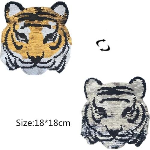 New 1pc Tiger Reversible Change Color Sequins Patches DIY Sew On Patches For Clothes Applique Clothing Decoration