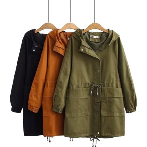 2020 new autumn winter trench coat for women Plus size 6XL loose Slim hooded drawstring big pocket windbreaker coats Female Tops