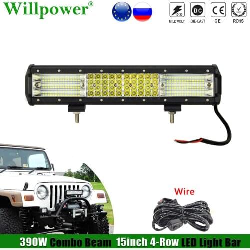 4x4 Truck Car Bullbar 390W 14 inch LED Light Bar For Jeep Polaris UTV ATV Offroad SUV Pickup Grille Driving Fog Lights LED Bar